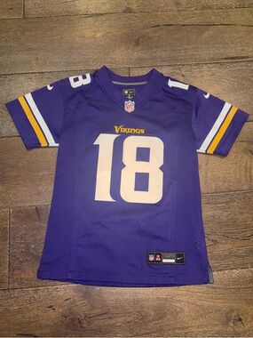 NFL Kids Purple Vikings Justin Jefferson Jersey #18 with White and Gold Accents
